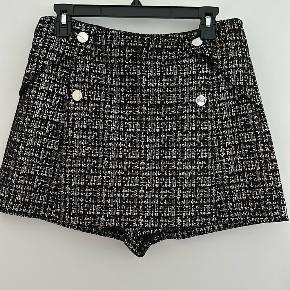 Zara Skort, Black & Metallic Pattern,  L